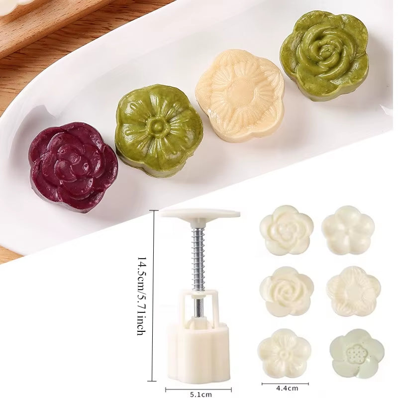 Mooncake Mold Plastic Hand-Pressure Cookie Stamps Flower Cherry Lion Pattern Plungers Pastry Decoration Tool Mid-Autumn Festival