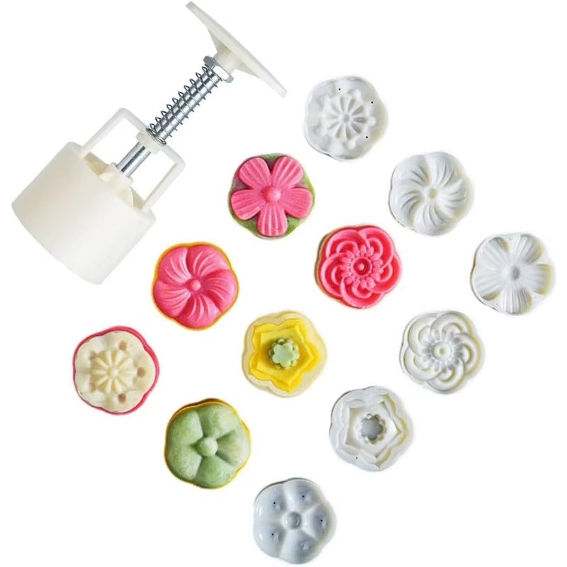 Mooncake Mold Plastic Hand-Pressure Cookie Stamps Flower Cherry Lion Pattern Plungers Pastry Decoration Tool Mid-Autumn Festival