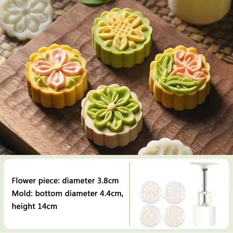 Mooncake Mold Plastic Hand-Pressure Cookie Stamps Flower Cherry Lion Pattern Plungers Pastry Decoration Tool Mid-Autumn Festival
