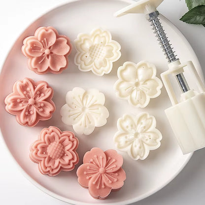 Mooncake Mold Plastic Hand-Pressure Cookie Stamps Flower Cherry Lion Pattern Plungers Pastry Decoration Tool Mid-Autumn Festival