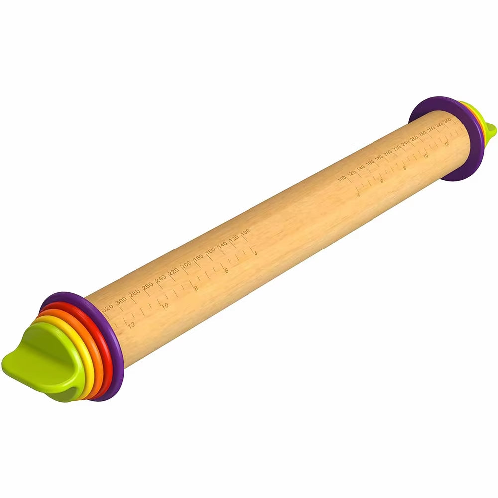 Adjustable Wooden Rolling Pin with Thickness Rings for Baking 16 Inch Beech Wood Rolling Pins Set for Pizza Bread Bakeware Tools
