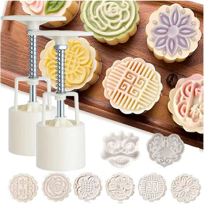 Mooncake Mold Plastic Hand-Pressure Cookie Stamps Flower Cherry Lion Pattern Plungers Pastry Decoration Tool Mid-Autumn Festival