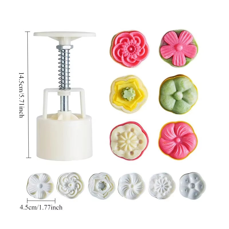 Mooncake Mold Plastic Hand-Pressure Cookie Stamps Flower Cherry Lion Pattern Plungers Pastry Decoration Tool Mid-Autumn Festival