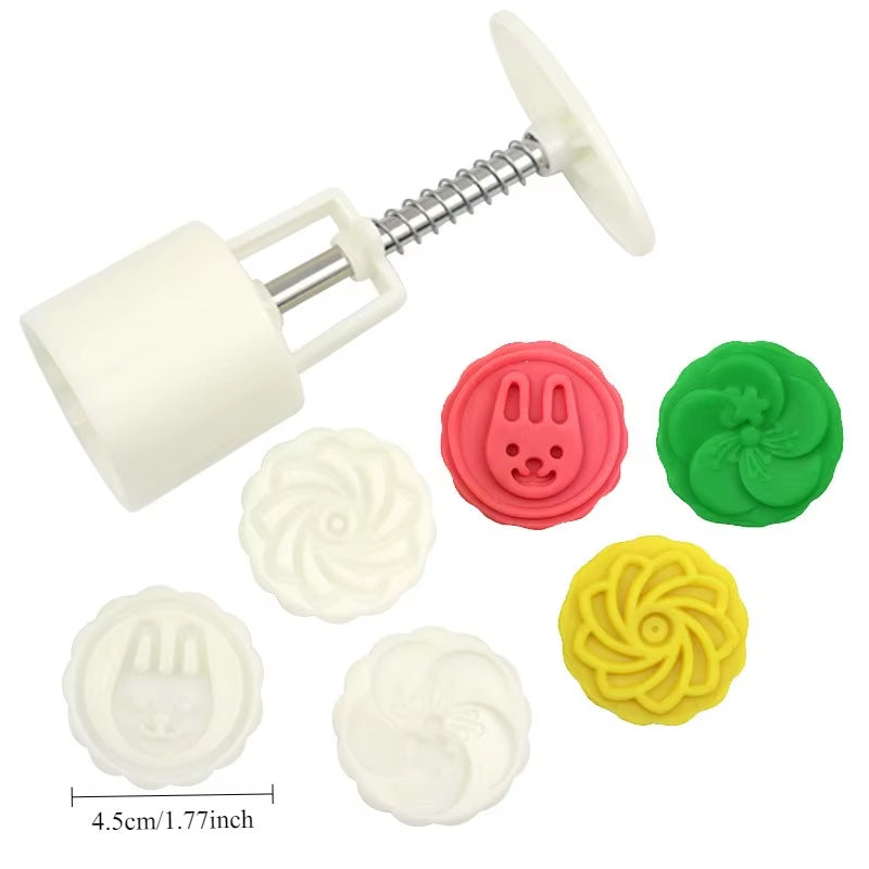 Mooncake Mold Plastic Hand-Pressure Cookie Stamps Flower Cherry Lion Pattern Plungers Pastry Decoration Tool Mid-Autumn Festival