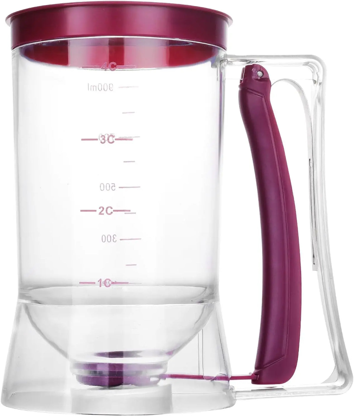 Pancake batter dispenser filled with batter on kitchen counter