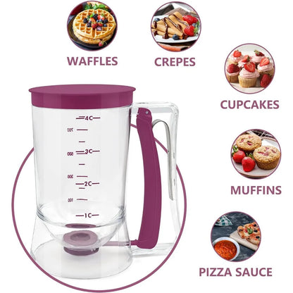 Pancake batter dispenser pouring batter onto griddle