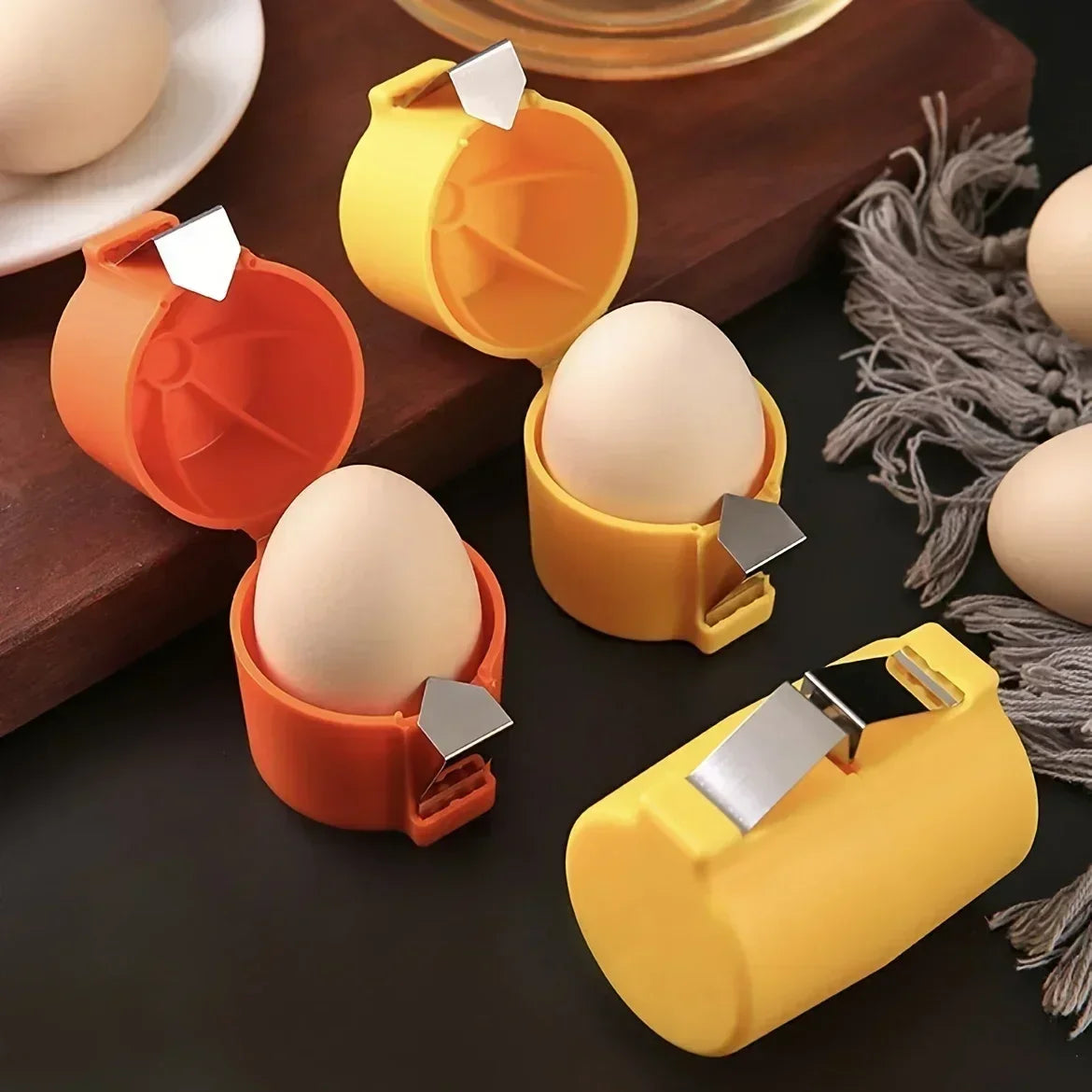 Egg shell opener in three colors