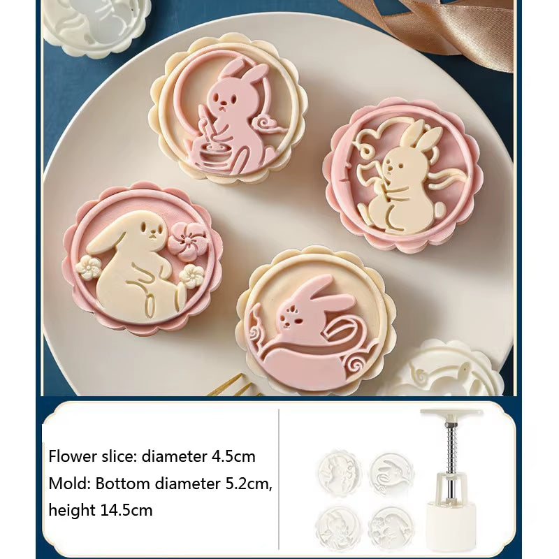 Mooncake Mold Plastic Hand-Pressure Cookie Stamps Flower Cherry Lion Pattern Plungers Pastry Decoration Tool Mid-Autumn Festival