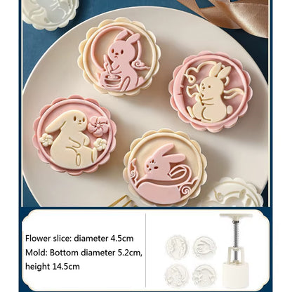 Mooncake Mold Plastic Hand-Pressure Cookie Stamps Flower Cherry Lion Pattern Plungers Pastry Decoration Tool Mid-Autumn Festival