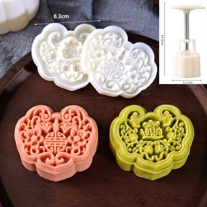 Mooncake Mold Plastic Hand-Pressure Cookie Stamps Flower Cherry Lion Pattern Plungers Pastry Decoration Tool Mid-Autumn Festival