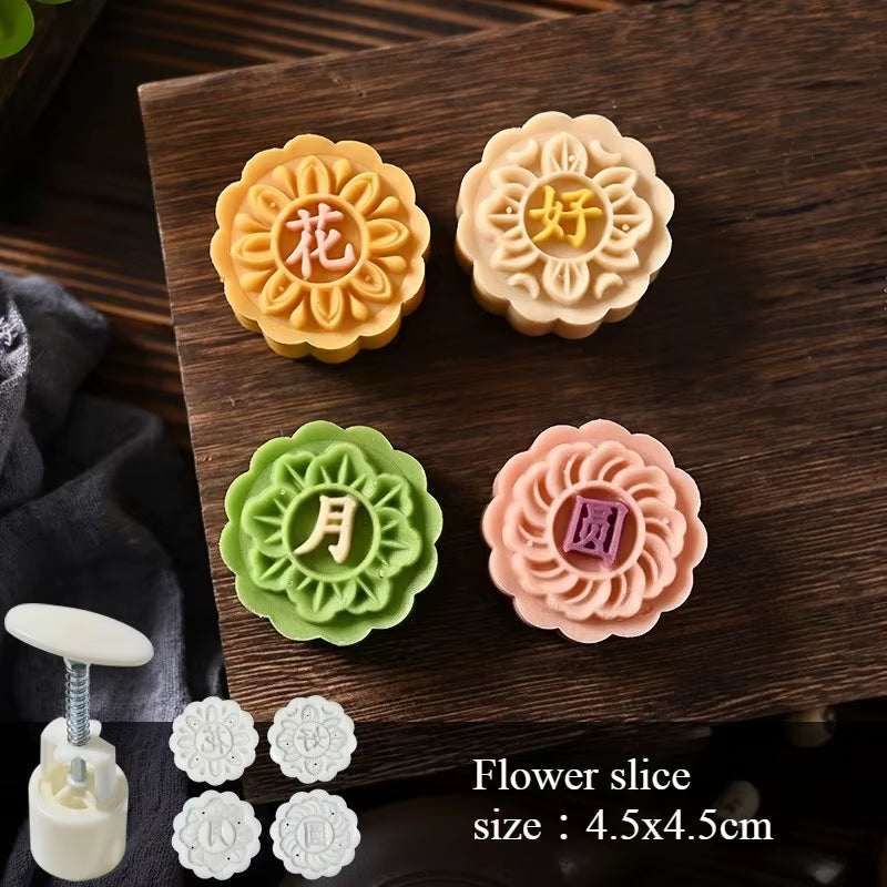 Mooncake Mold Plastic Hand-Pressure Cookie Stamps Flower Cherry Lion Pattern Plungers Pastry Decoration Tool Mid-Autumn Festival