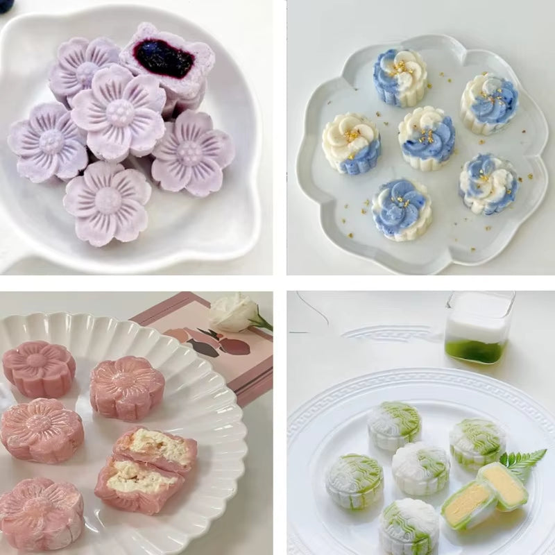 Mooncake Mold Plastic Hand-Pressure Cookie Stamps Flower Cherry Lion Pattern Plungers Pastry Decoration Tool Mid-Autumn Festival