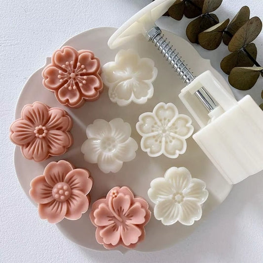 Mooncake Mold Plastic Hand-Pressure Cookie Stamps Flower Cherry Lion Pattern Plungers Pastry Decoration Tool Mid-Autumn Festival