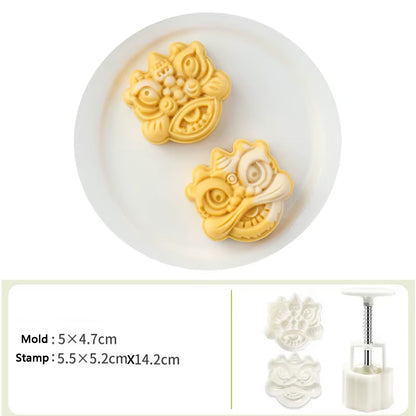 Mooncake Mold Plastic Hand-Pressure Cookie Stamps Flower Cherry Lion Pattern Plungers Pastry Decoration Tool Mid-Autumn Festival